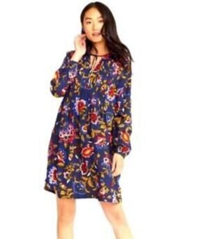Old Navy Women Floral Long Sleeve Peasant Dress Sz. Small Blue NWT Boho Casual‎